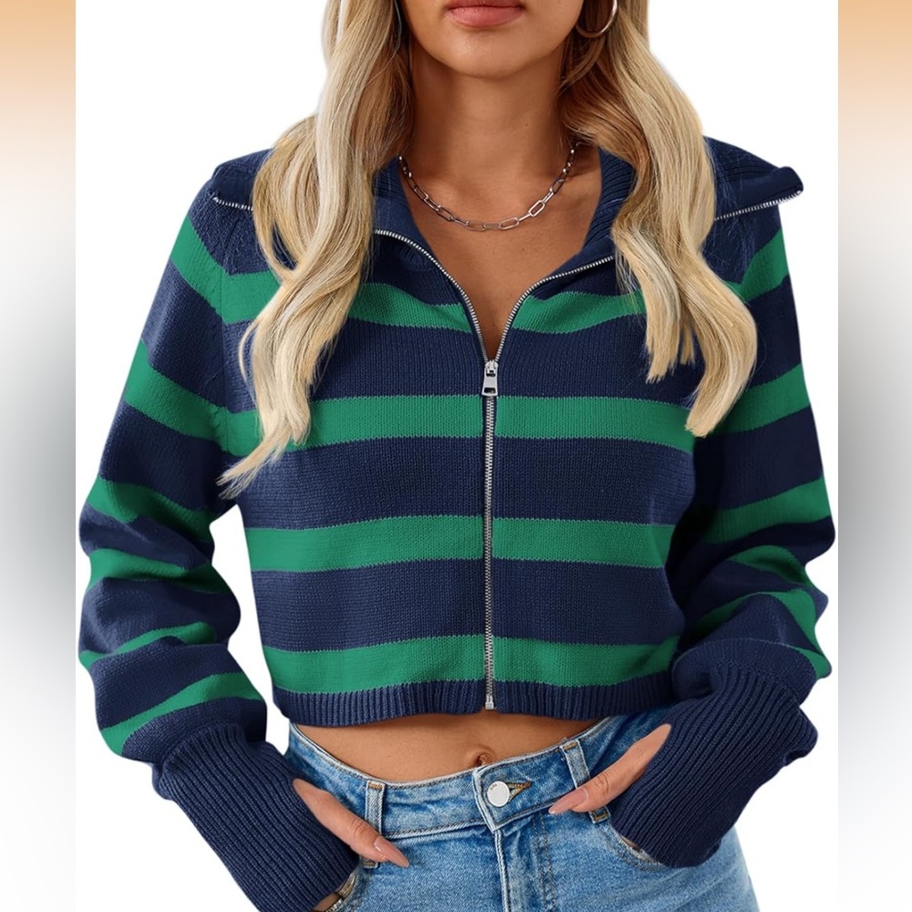 Amazon | Striped Zip Up Sweater